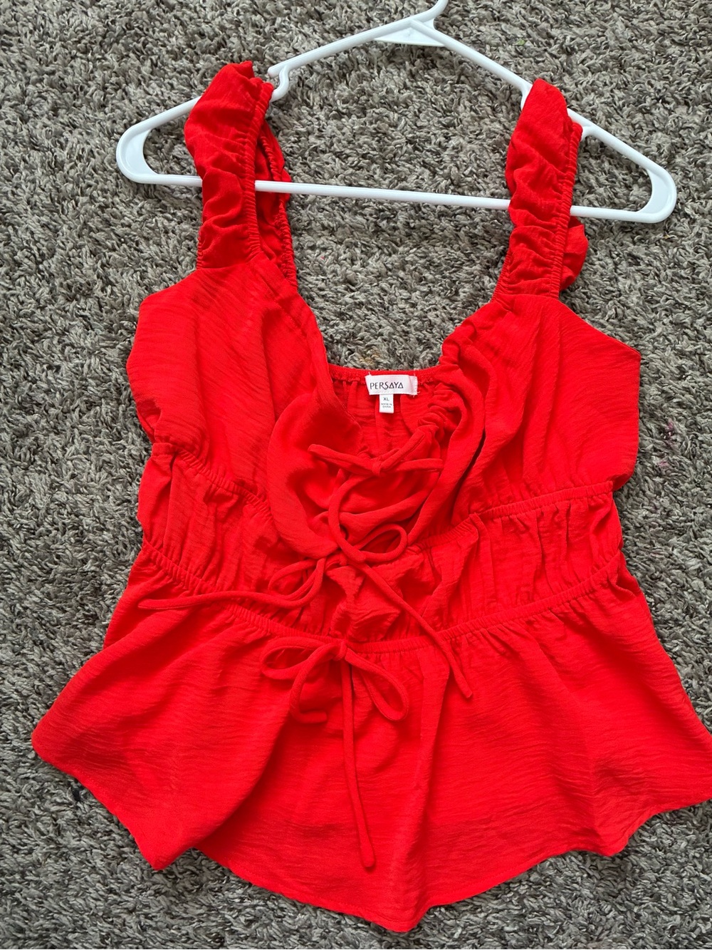 Persaya Red Ruffled Tie-Front Women’s Tank Top